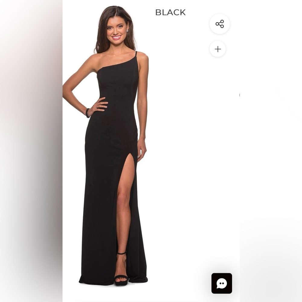 La Femme Black One-Shoulder Prom Dress